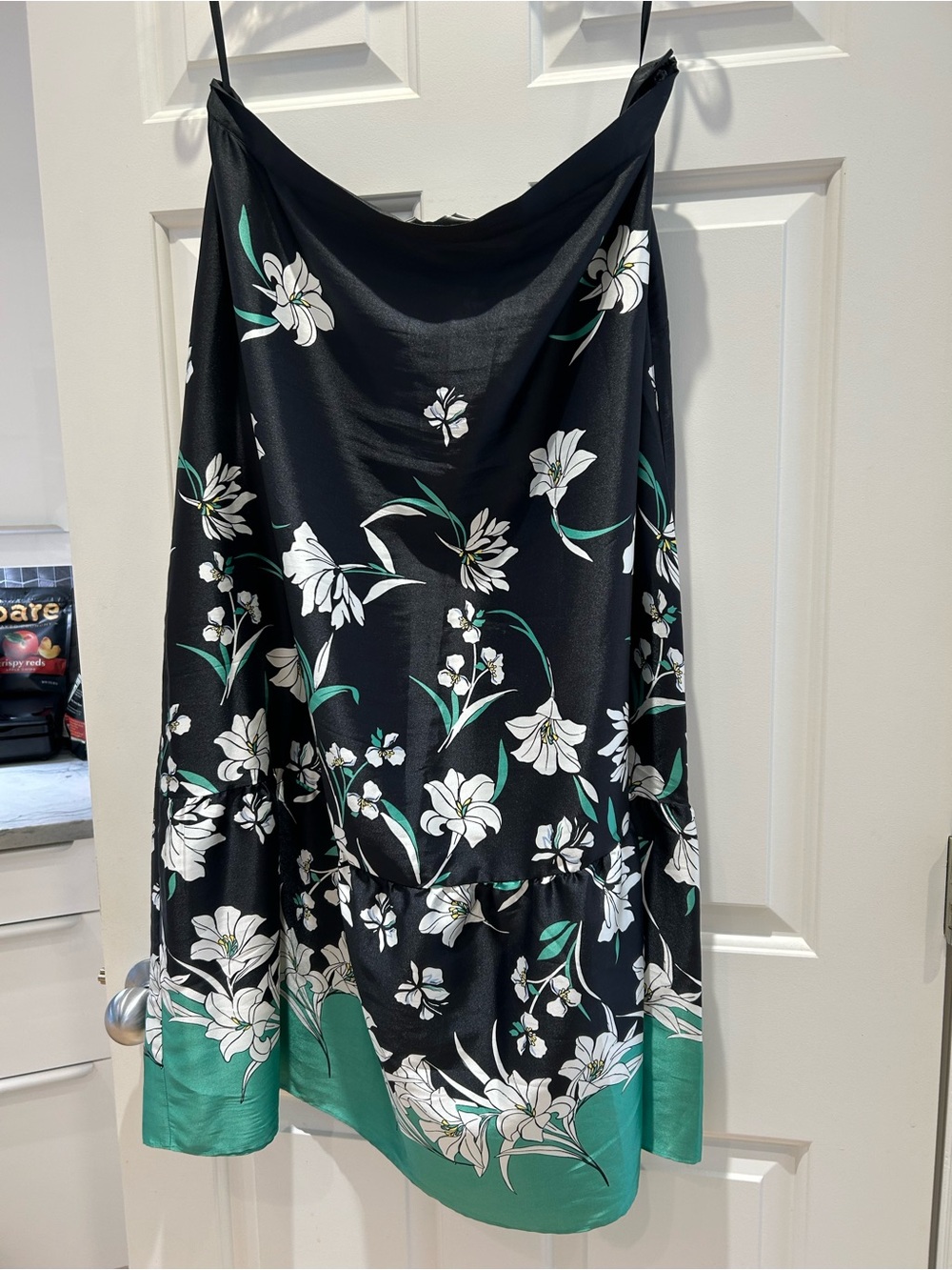 Black Floral A-Line Skirt with Green Border